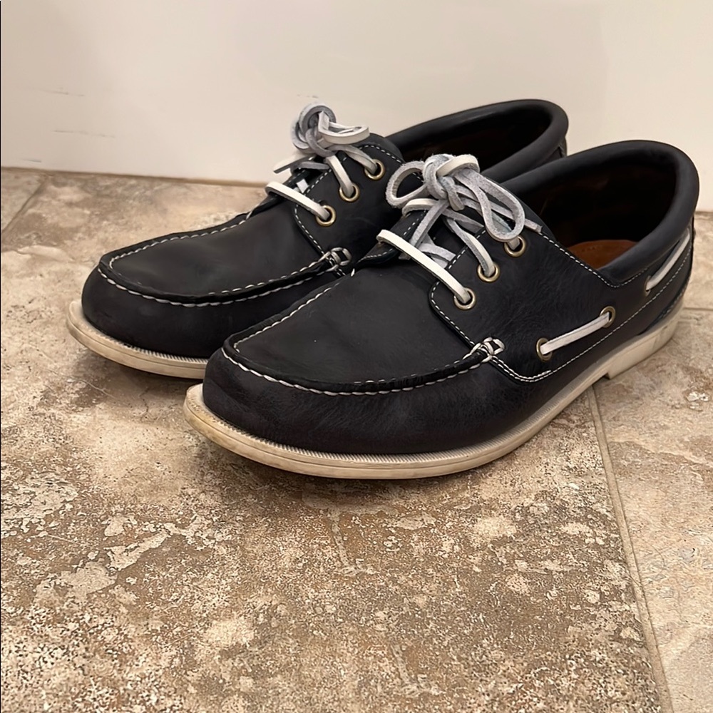 Cole Haan Navy Boat Shoes with White Accents